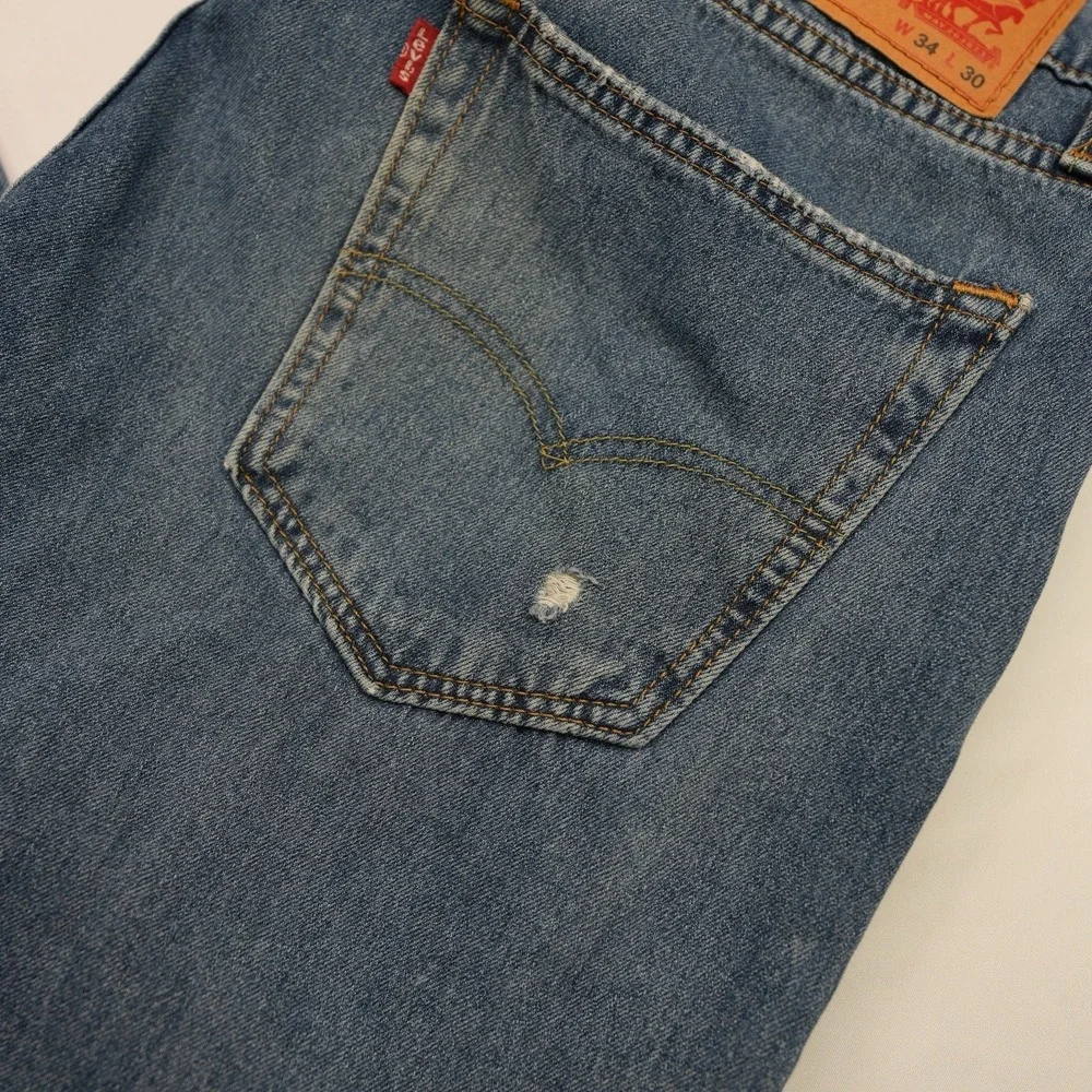 Levis 502 34X30 (35X28) Mens Thigh Distressed Straight Jeans Casual Ripped Pants